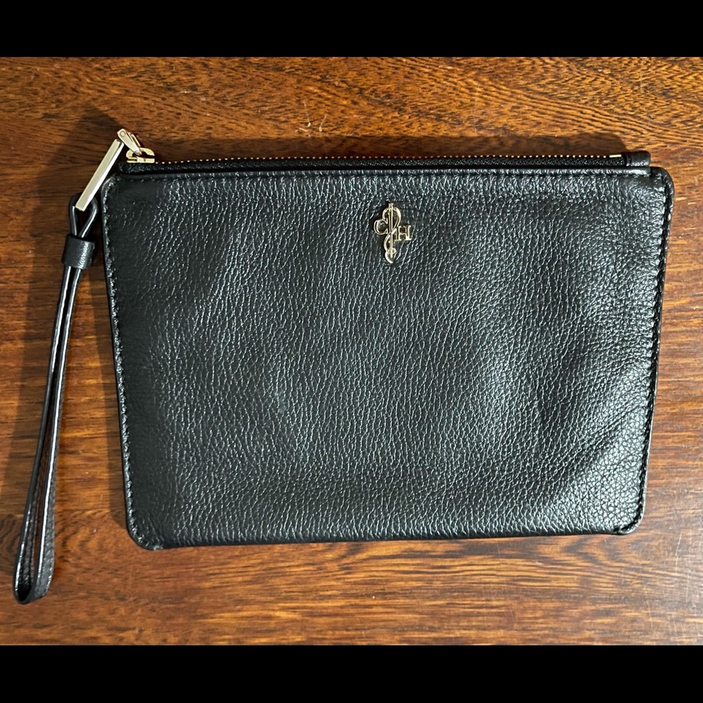 Cole Haan Black Leather Zip Wristlet with Strap